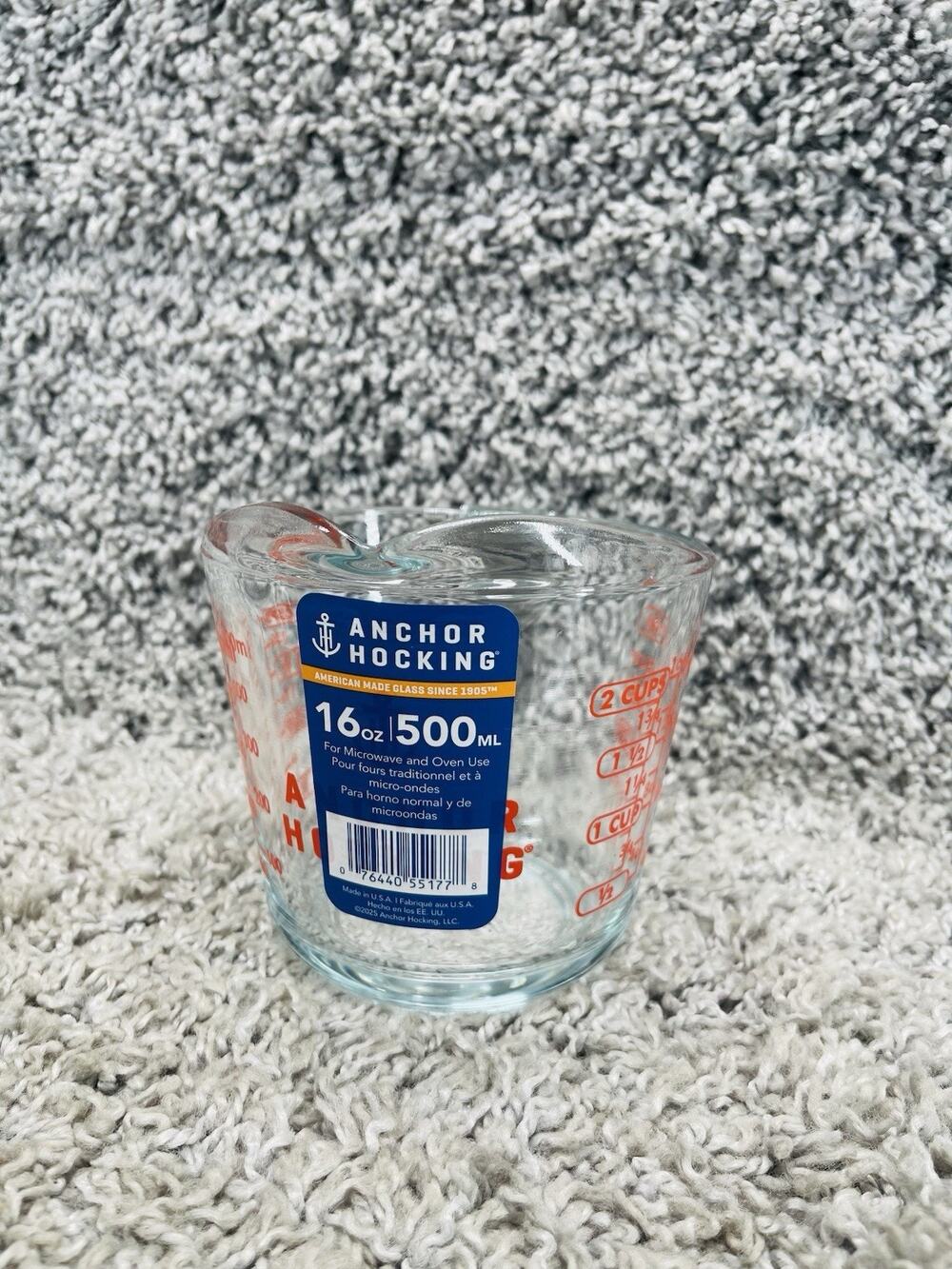 Anchor Hocking 2 Cup Glass Measuring Cup Red Letters 16 oz 1 Pint Gadgets New